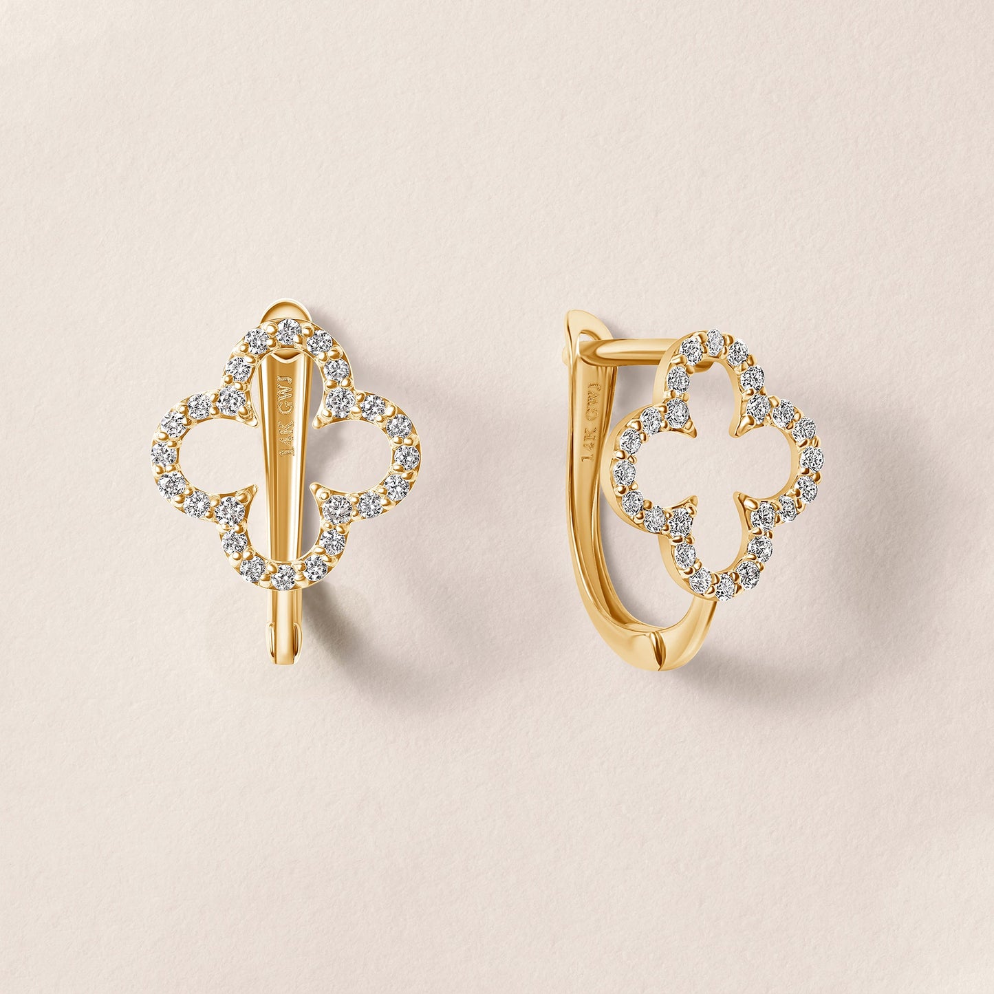 14k Yellow Gold Clover Shaped Lab Diamond Earrings