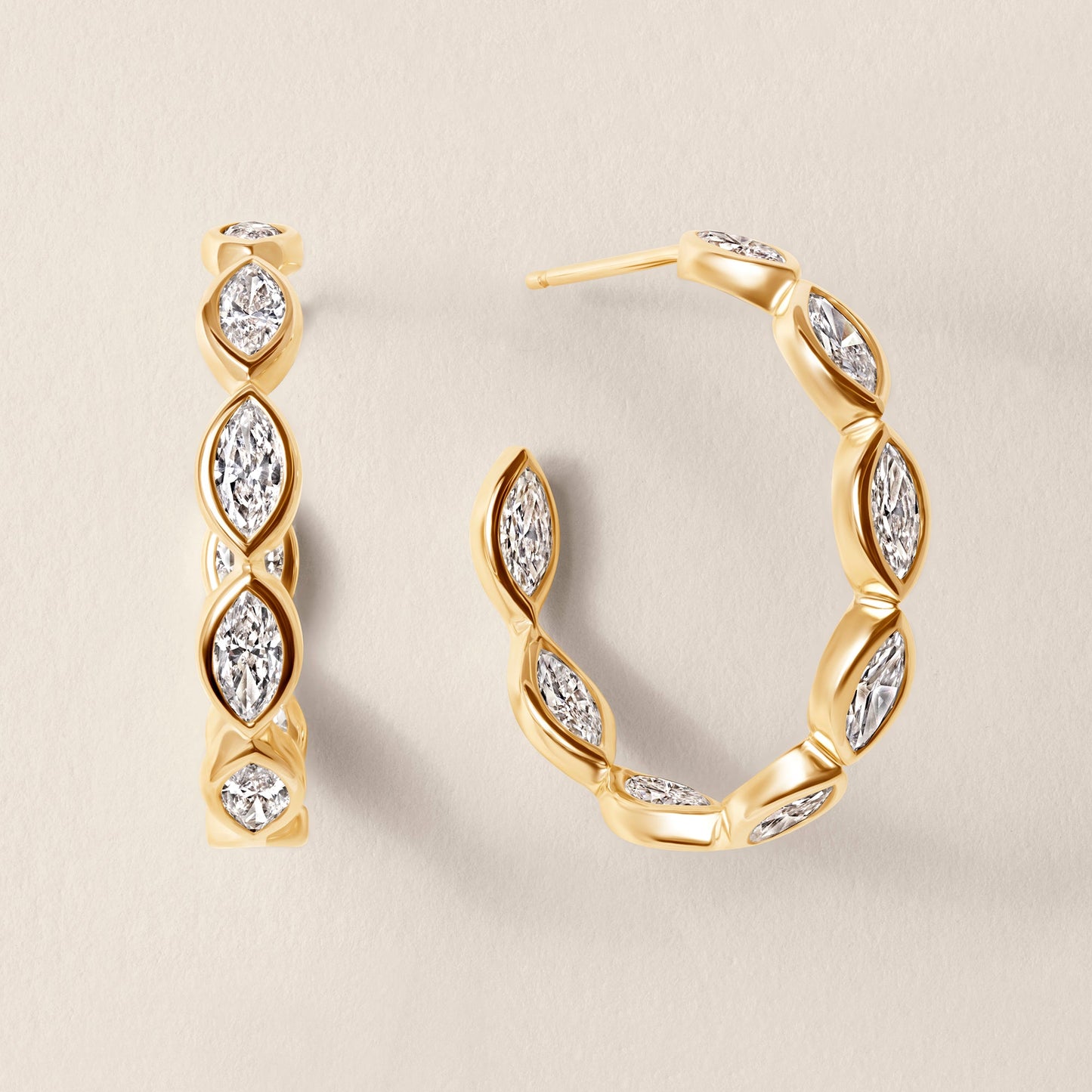Marquise Lab Diamond 14k Yellow Gold Hoop Earrings