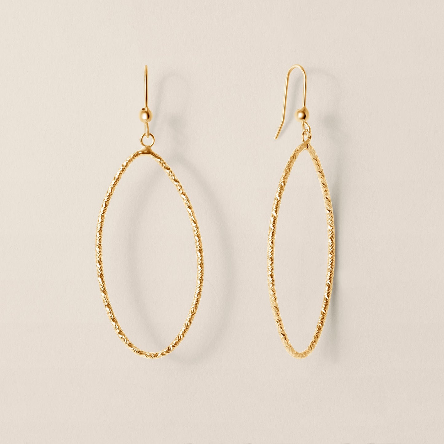 Oval Shaped 14k Yellow Gold Dangle Earrings