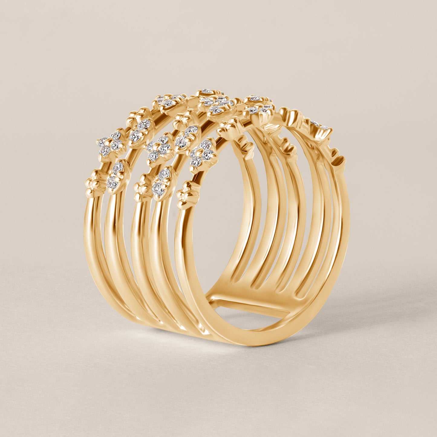 14k Yellow Gold Lab Diamond Multi-Band Floral Ring