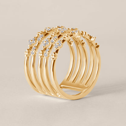 14k Yellow Gold Lab Diamond Multi-Band Floral Ring