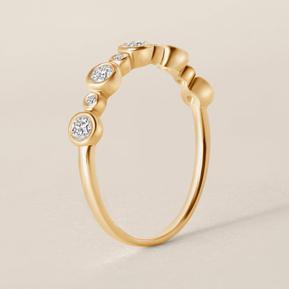 9 Stone Bezel Natural Diamond 14k Yellow Gold Ring