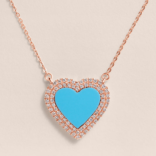 Turquoise Diamond Heart Necklace