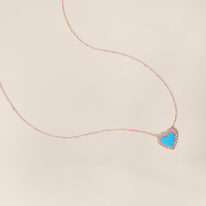 Turquoise Diamond Heart Necklace