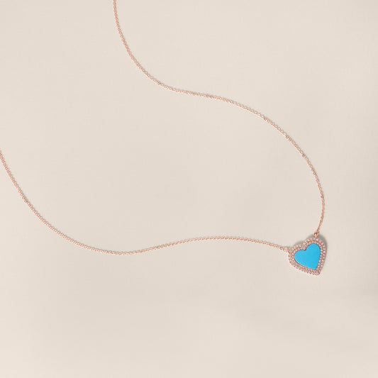 Turquoise Diamond Heart Necklace