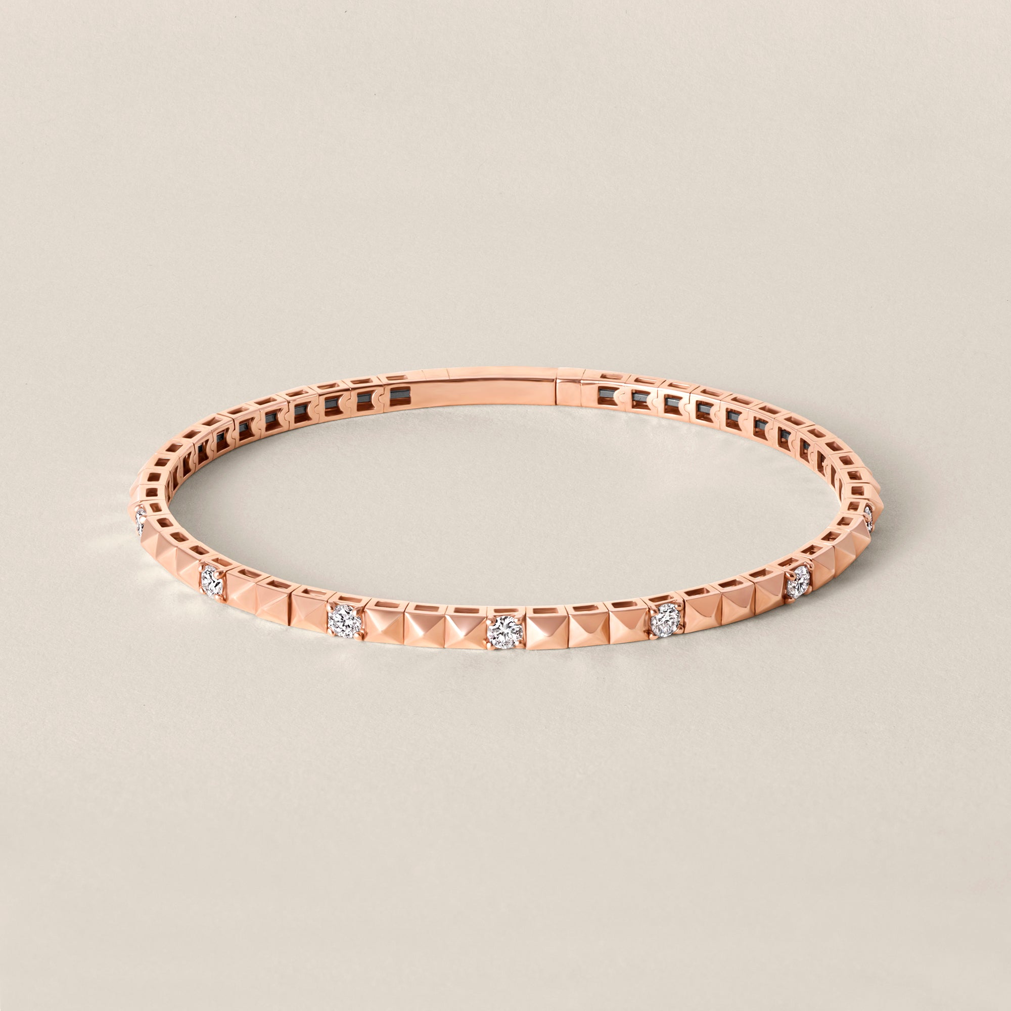 Luxurious Rose Gold Diamond Pyramid Bangle