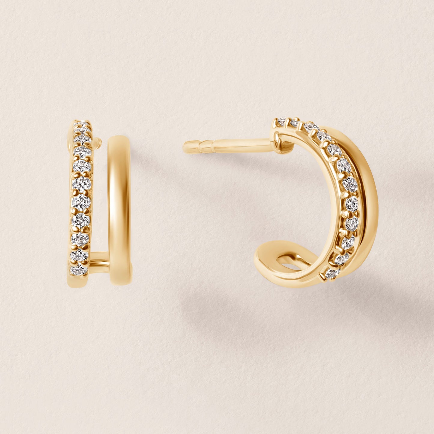 Double Hoop Lab Diamond 14K Yellow Gold Huggies