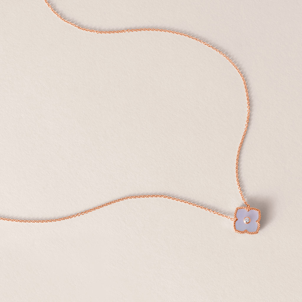 14k Rose Gold Diamond Clover Mother of Pearl Necklace