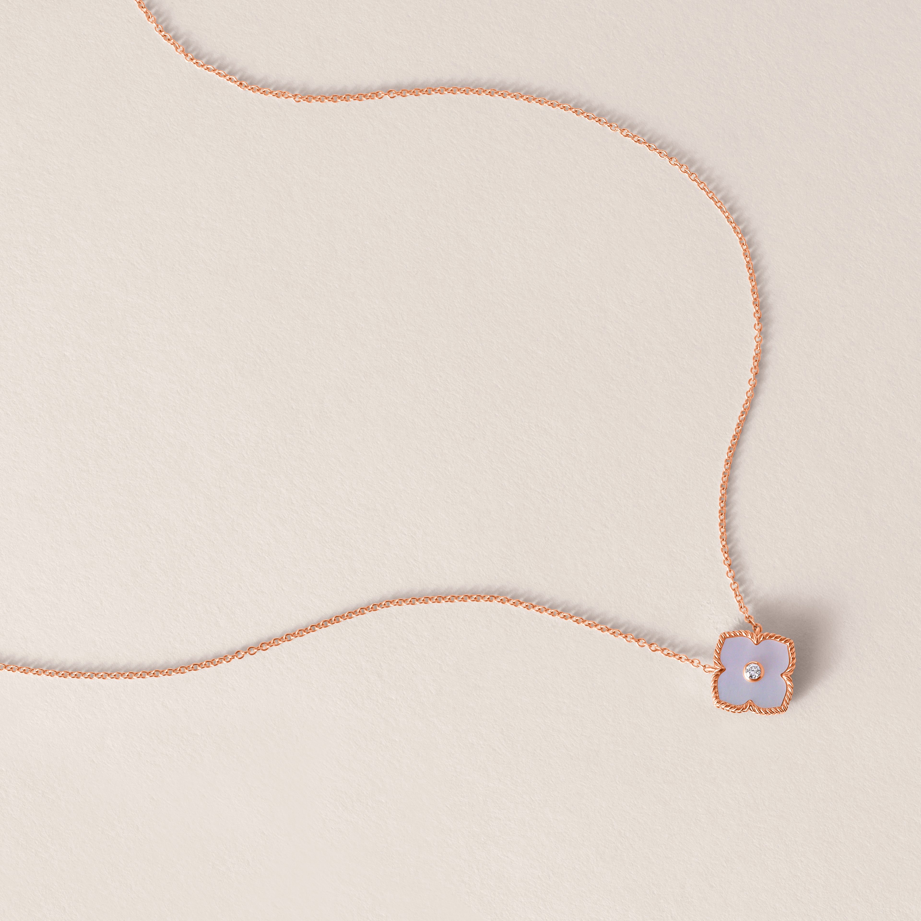 14k Rose Gold Diamond Clover Mother of Pearl Necklace