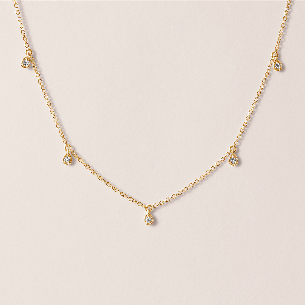 14K Yellow Gold Lab Diamond Drop Necklace