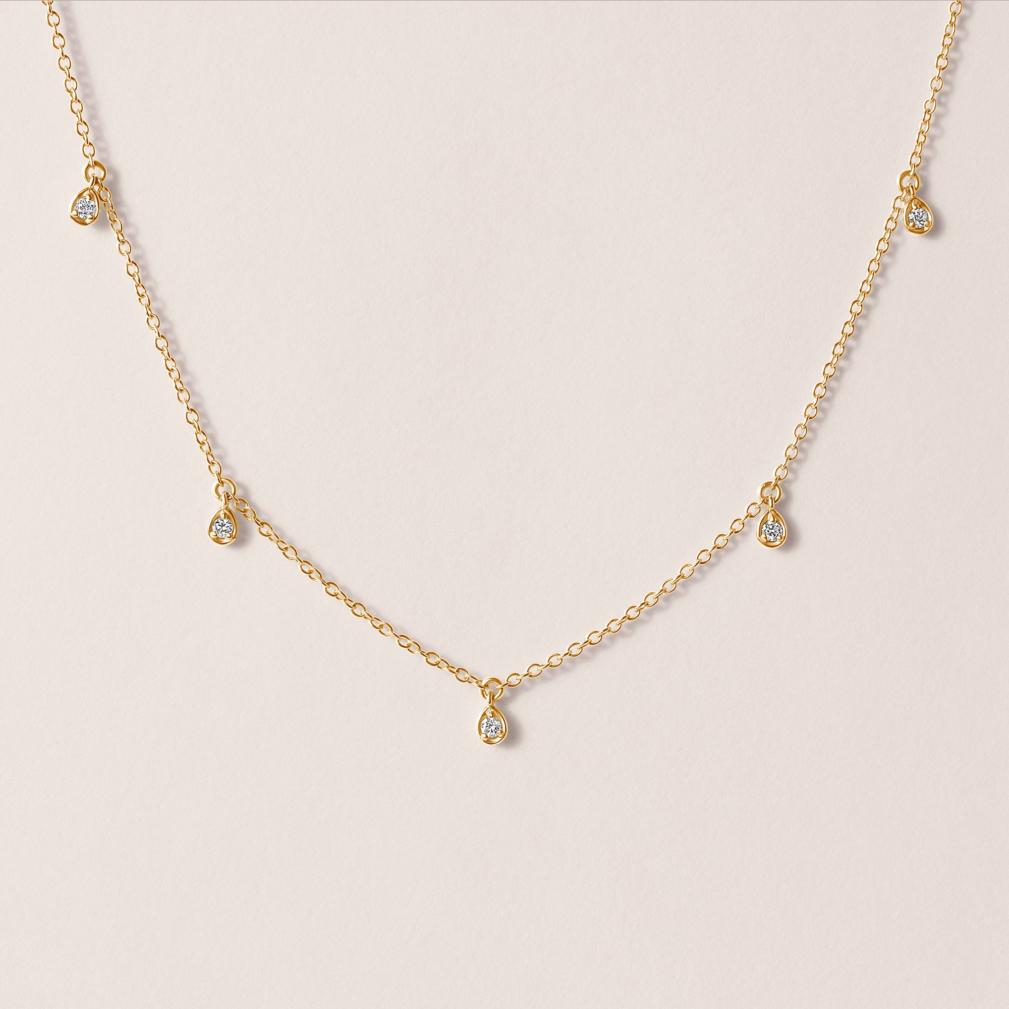 14K Yellow Gold Lab Diamond Drop Necklace