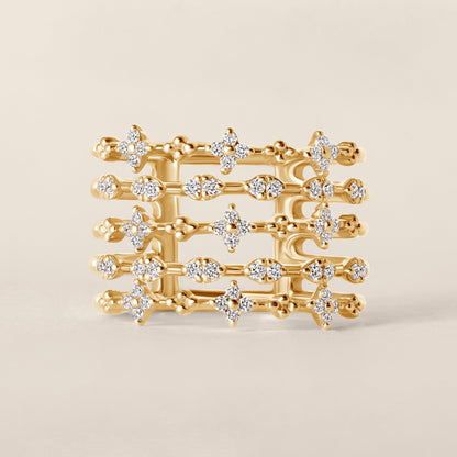 14k Yellow Gold Lab Diamond Multi-Band Floral Ring