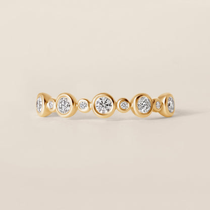 9 Stone Bezel Natural Diamond 14k Yellow Gold Ring
